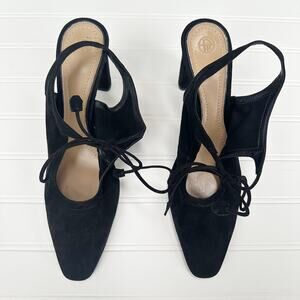 The Row Camil Suede Tie Front Pump Black Heel Almond Toe